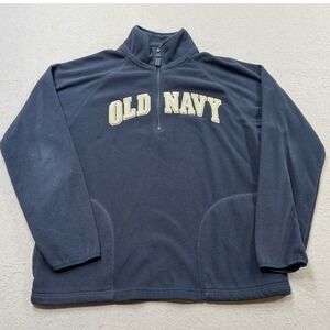 Y2K Old Navy Sweater Men's Large Navy Blue Quarter Zip Fleece Logo Pullover